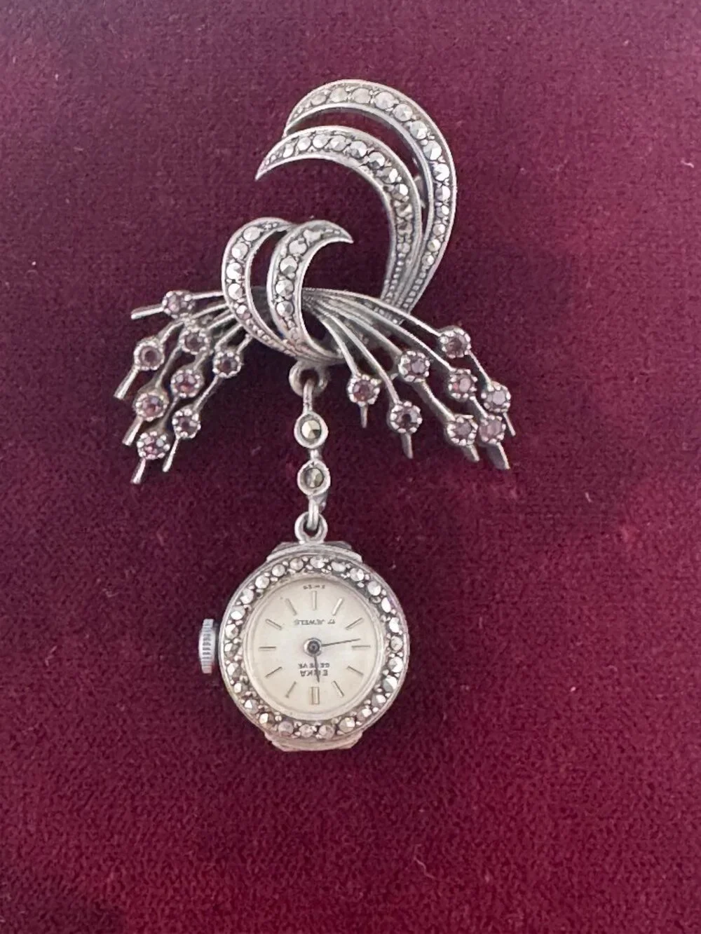 Fabulous Vintage 1920's Emka Geneve Ladies Art Deco Marcasite Watch Brooch